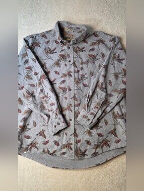 Vintage Adirondack Outdoor Cloth Long Sleeve Grey Flannel Duck Feathers Mens L